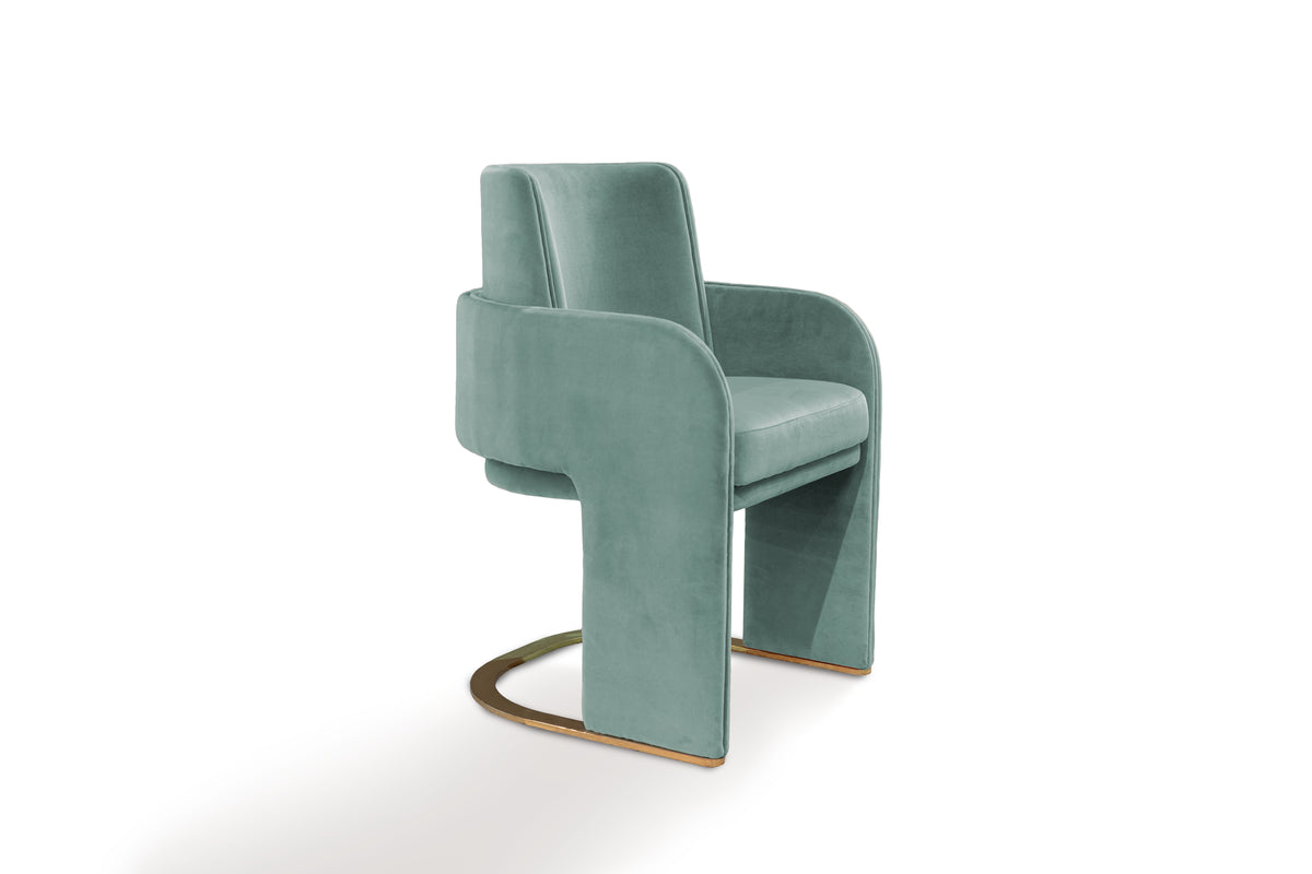 Odisseia Dining Chair in seafoam velvet, three-quarter view on white
