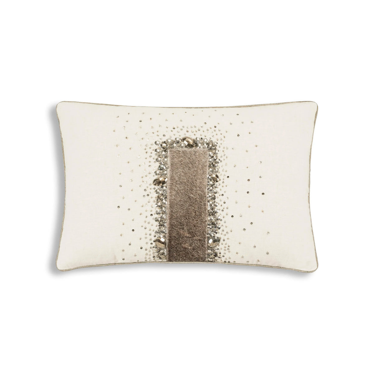 Karia Wheat Linen Pillow in ivory with beaded metallic centre