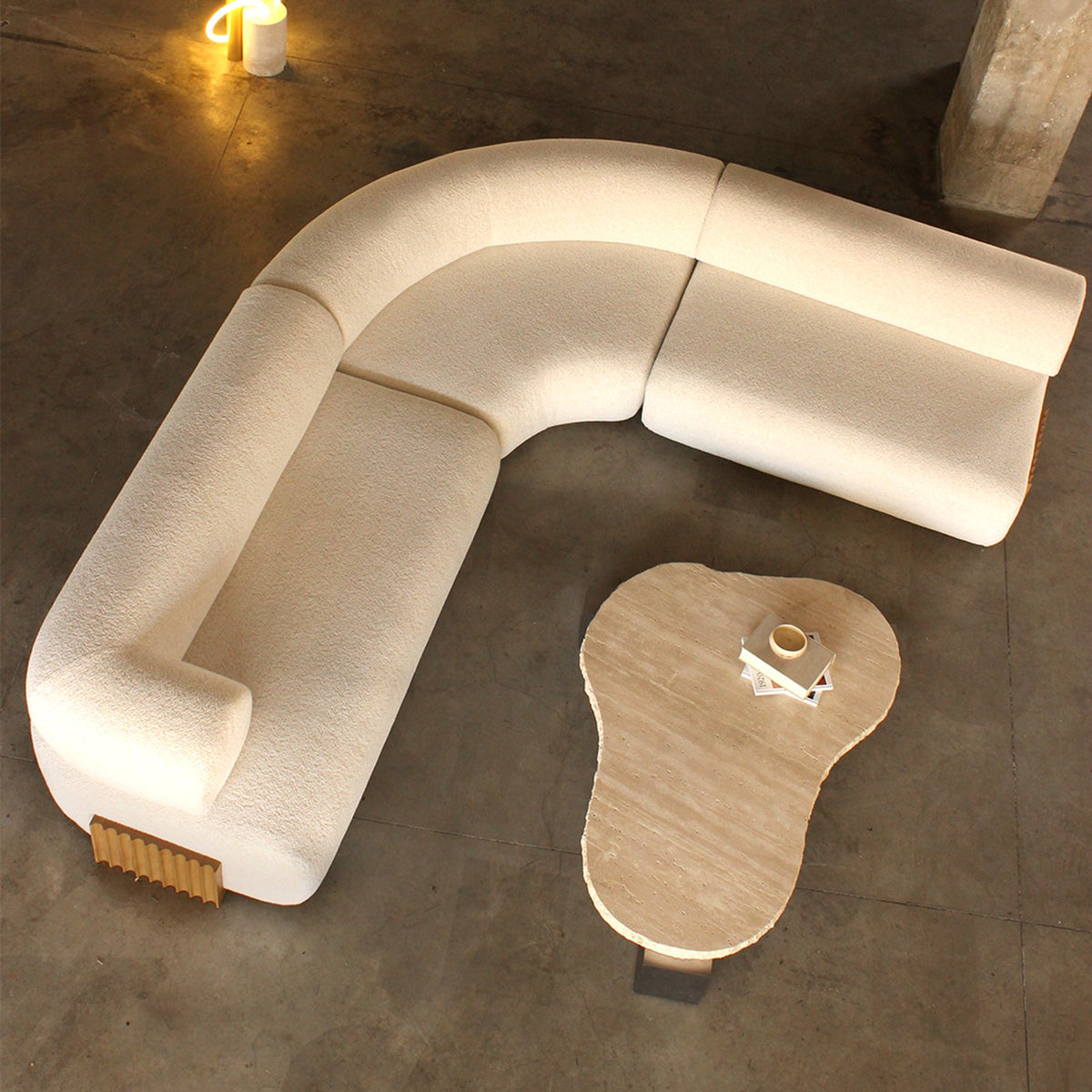 Carmel Lacquer Modular Sofa in cream, overhead view of the corner layout