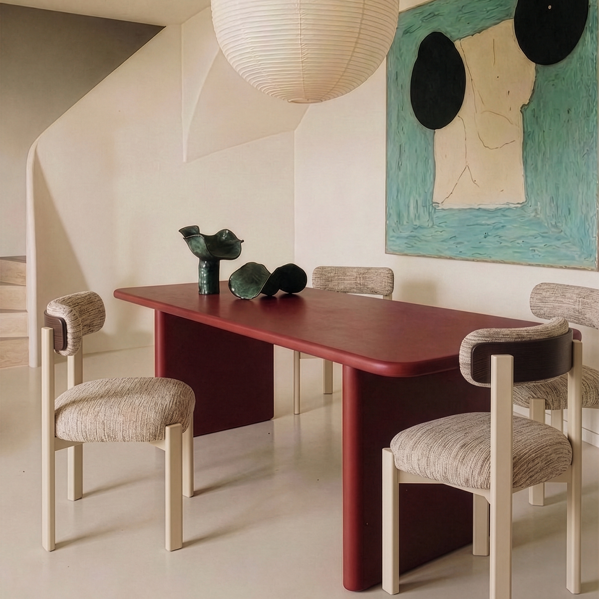 Siena Dining Chair in textured weave around a red dining table