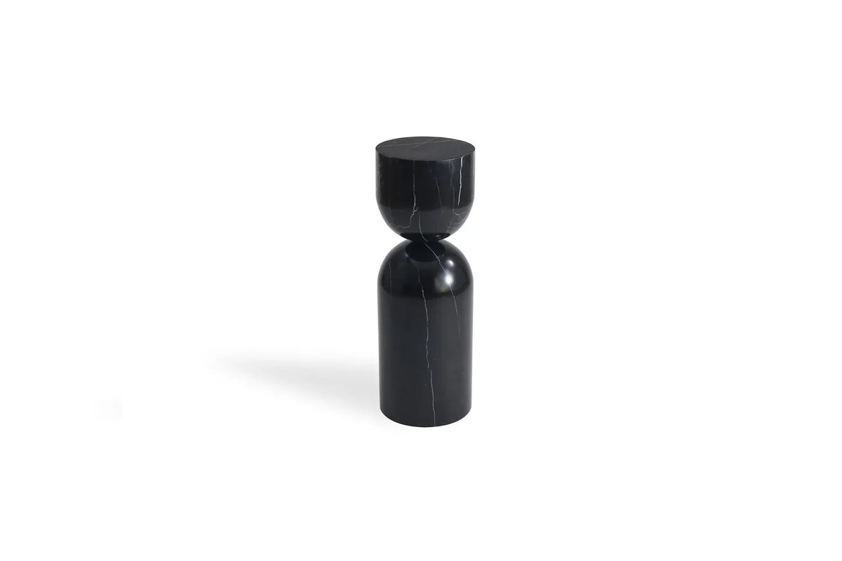 Apothecary End Table in Black Marble, Tall, on a white background