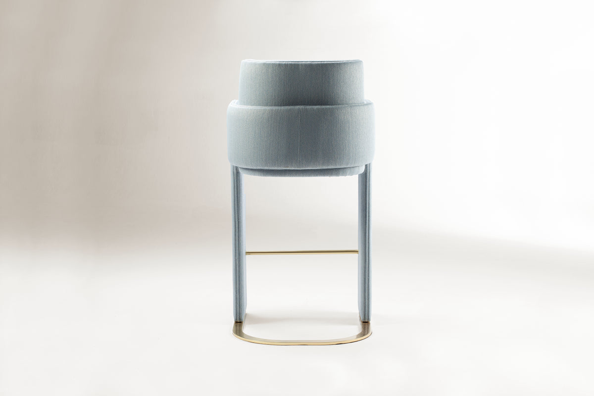 Odisseia Bar Stool in light blue, straight back view showing rounded backrest