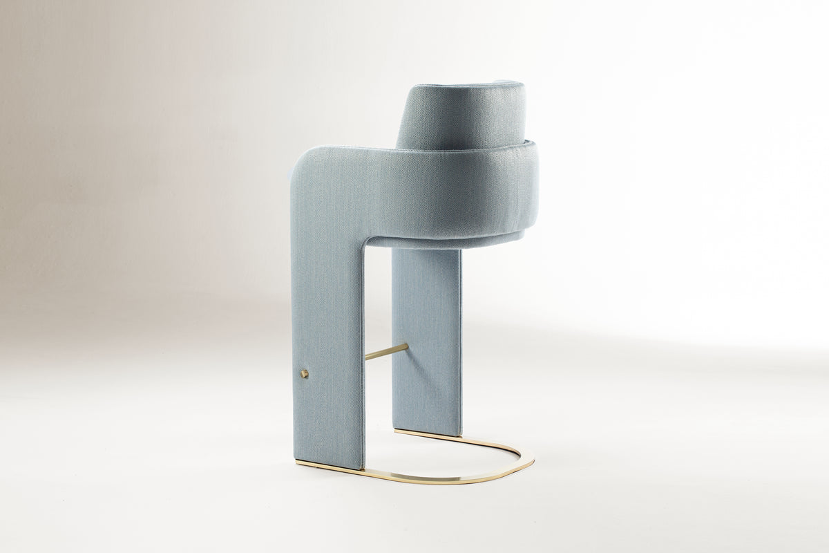 Odisseia Bar Stool in light blue, back view of curved backrest