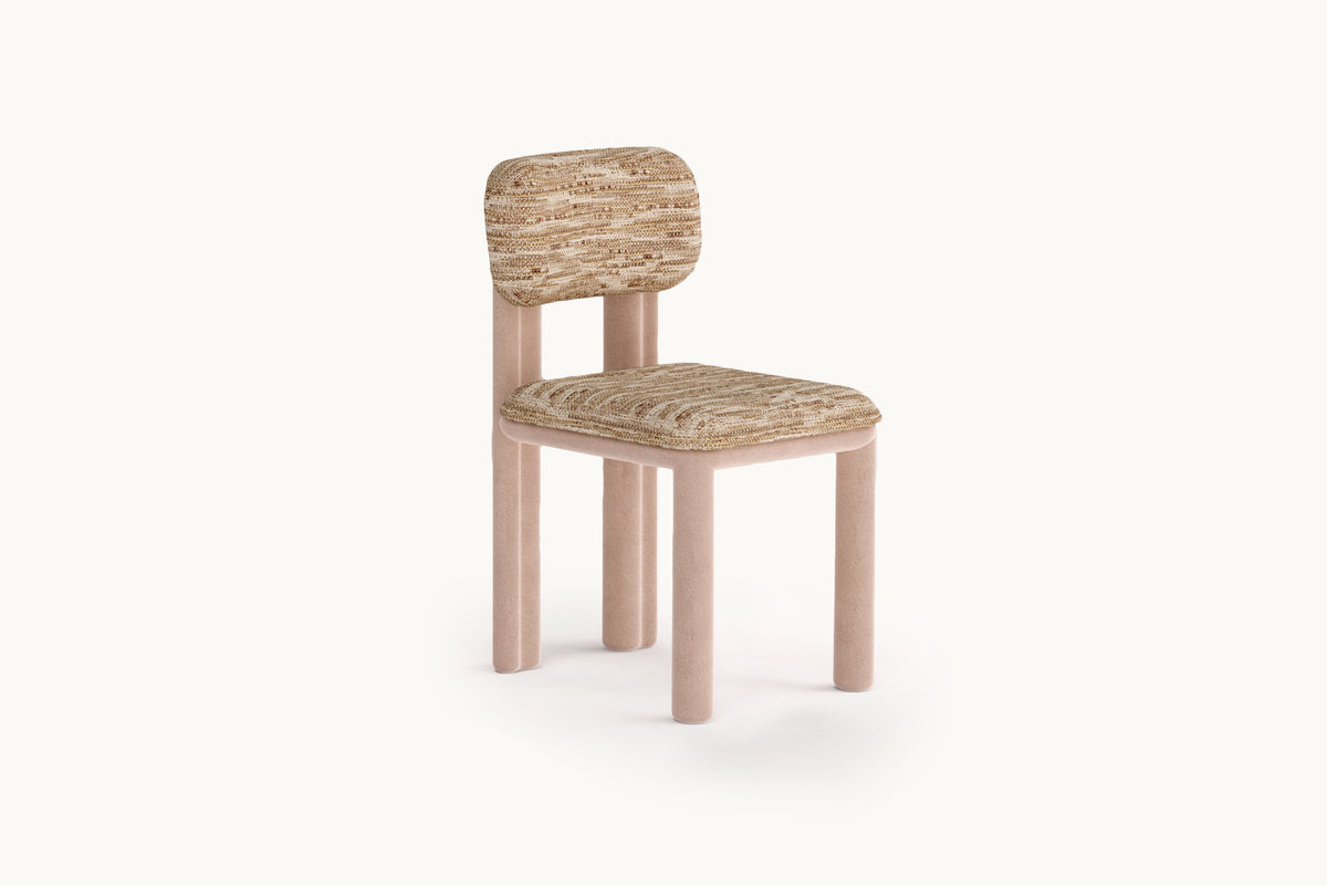 Camelia Dining Chair in pink patterned fabric with blush legs