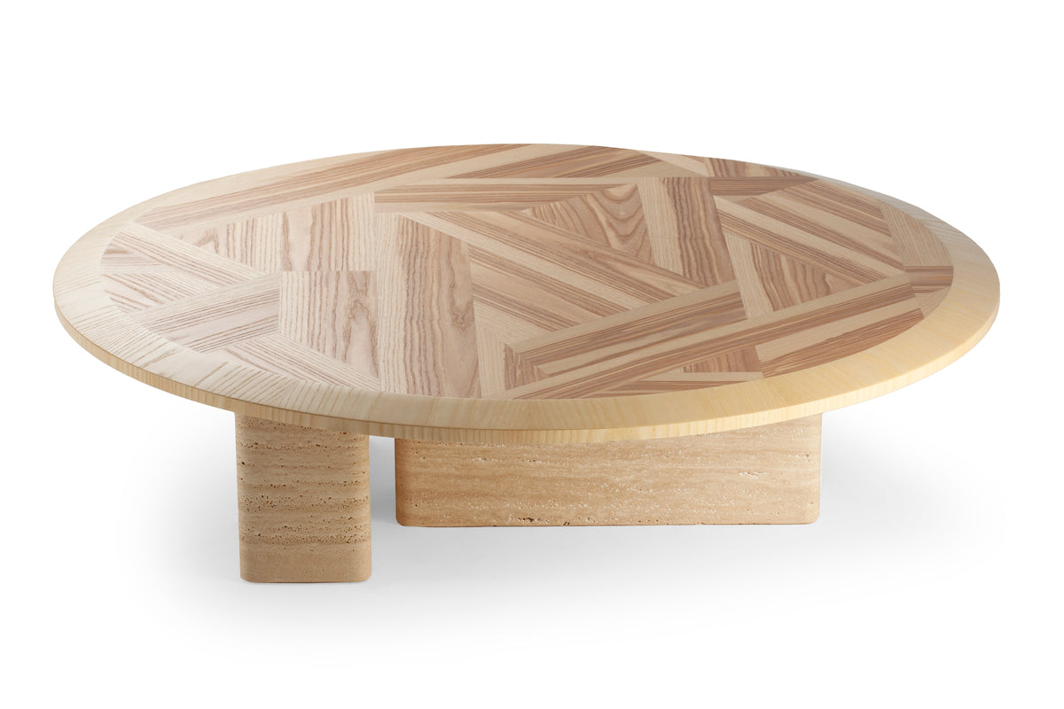 L´Anamour coffee table with herringbone ash top, front view