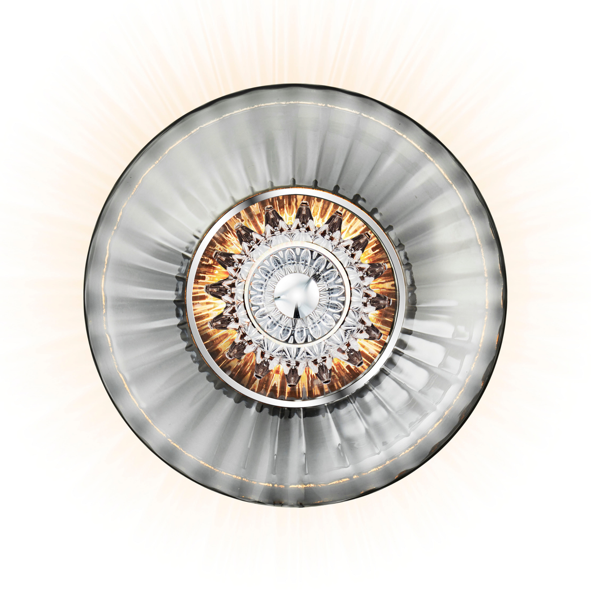 New Wave Optic Wall Sconce XL in Smoke glass, front view with crystal eyeball centre