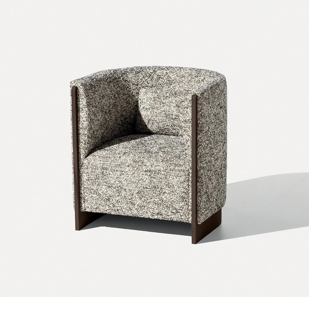 Adeline Armchair in speckled black and white fabric, three-quarter view