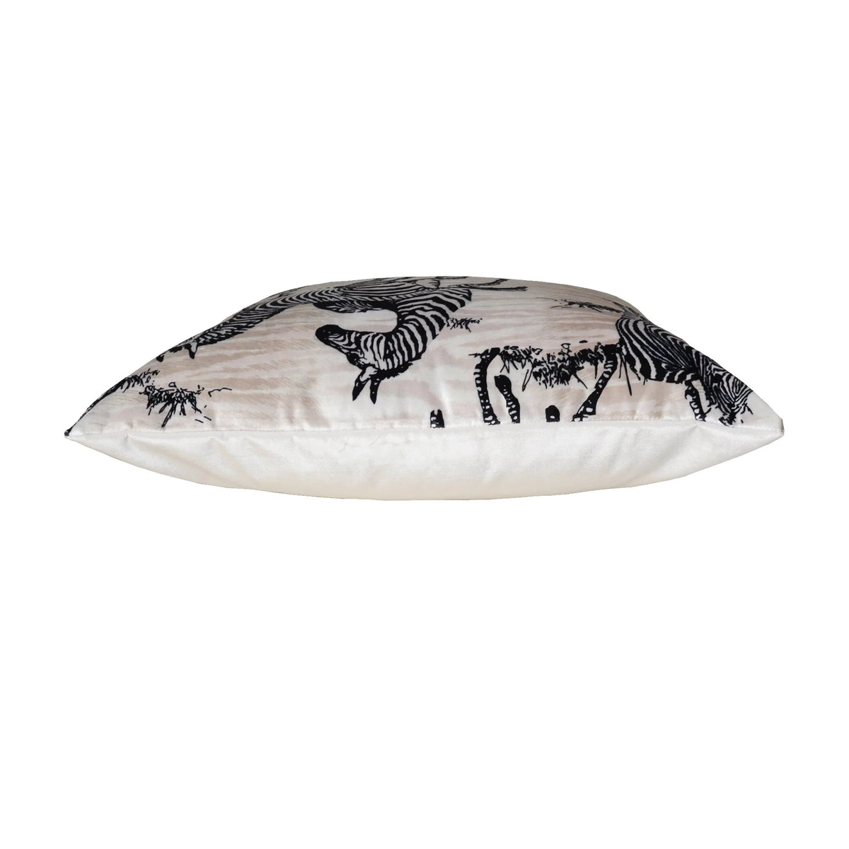 Amber Ivory Zebra Pillow, side profile with black zebra print on ivory