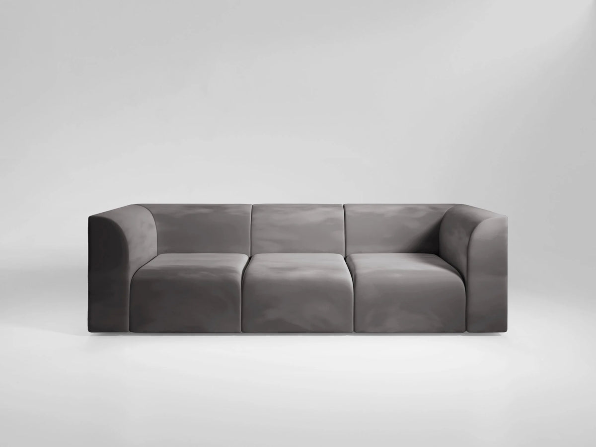 Archi Sofa in grey velvet, three-seat front view
