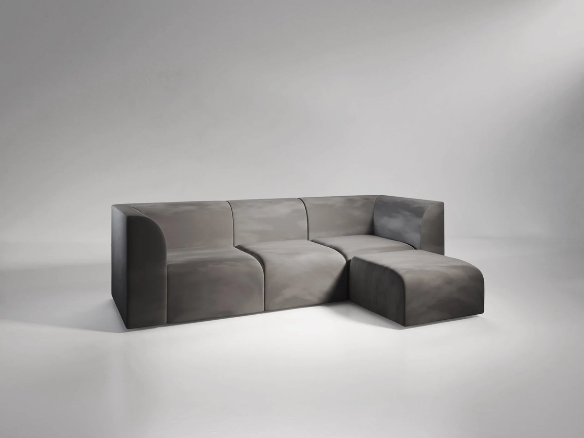 Archi Sofa in grey velvet as a sectional with ottoman