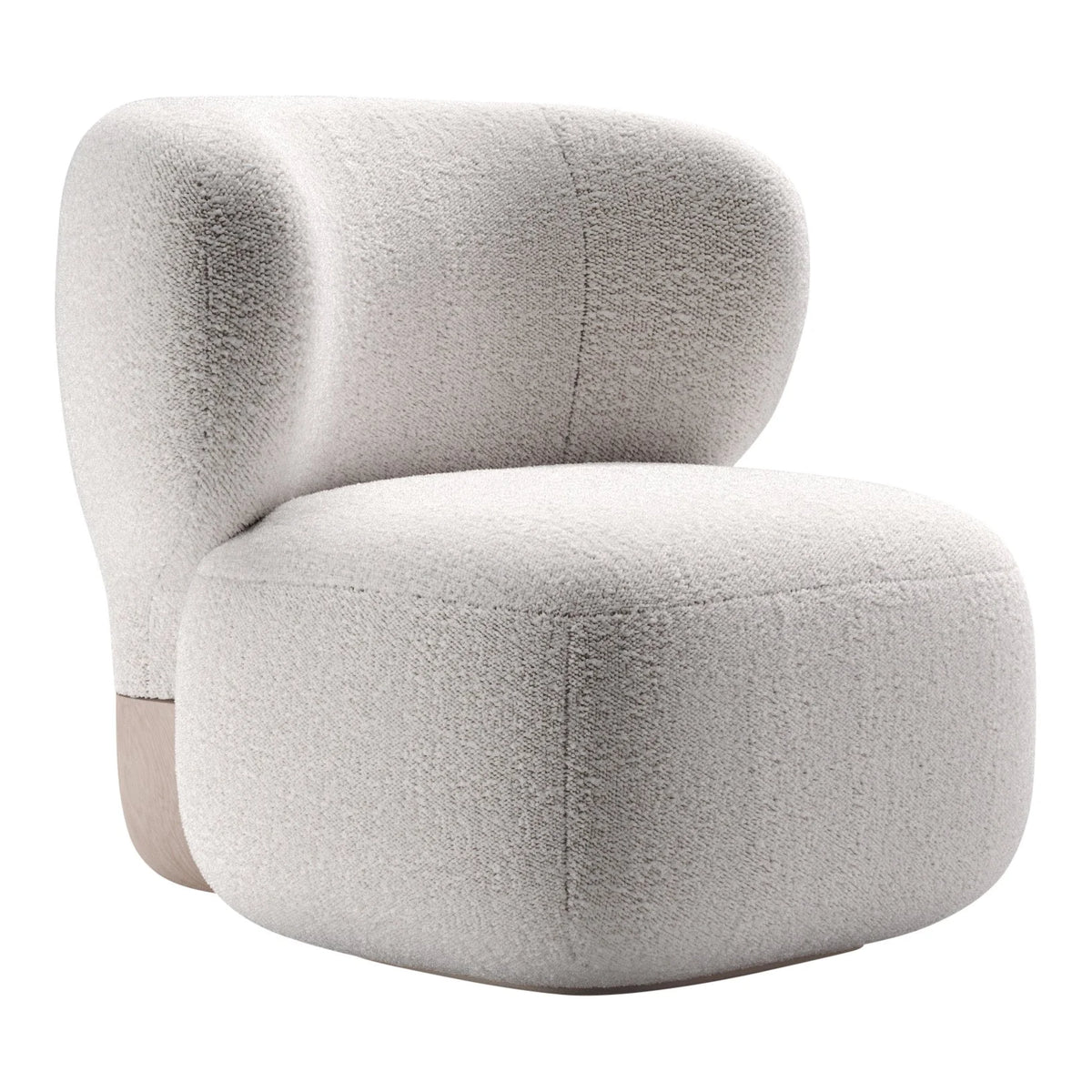 Asawa Lounge Chair in white bouclé, close three-quarter view of the rounded back and seat