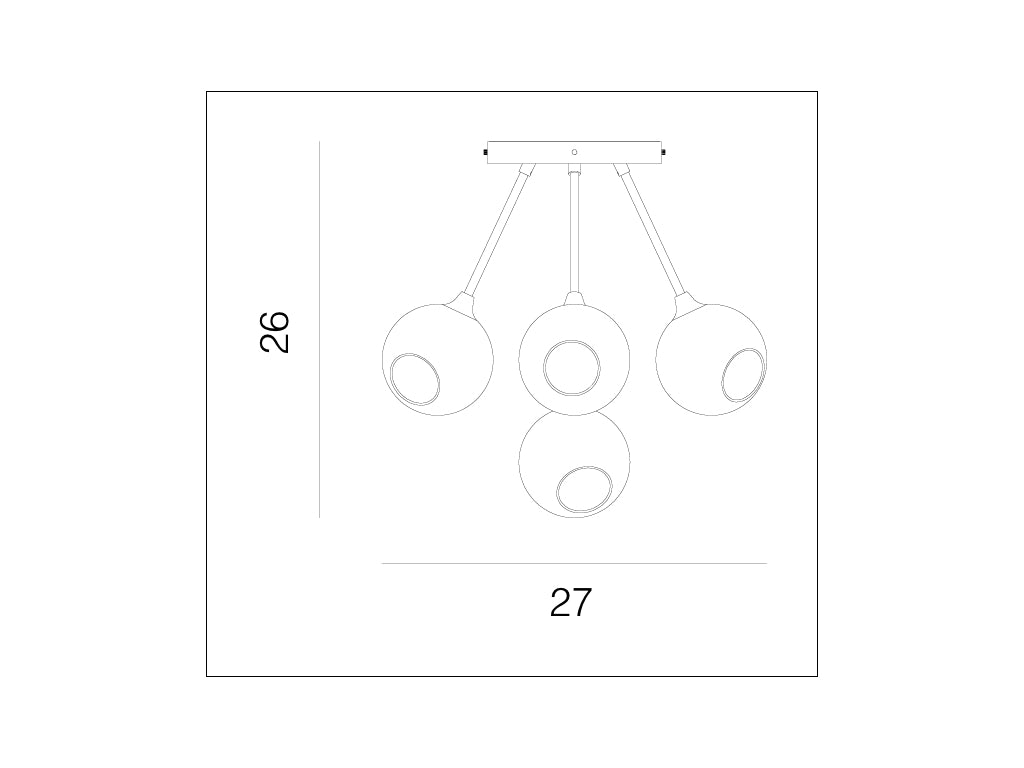 Ballroom Molecule Gold - Smoke Chandelier dimension drawing: 26 high, 27 wide