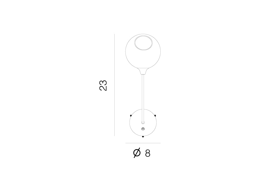 Ballroom Tall Light Sconce Smoke dimension drawing: 23 H, Ø8 globe