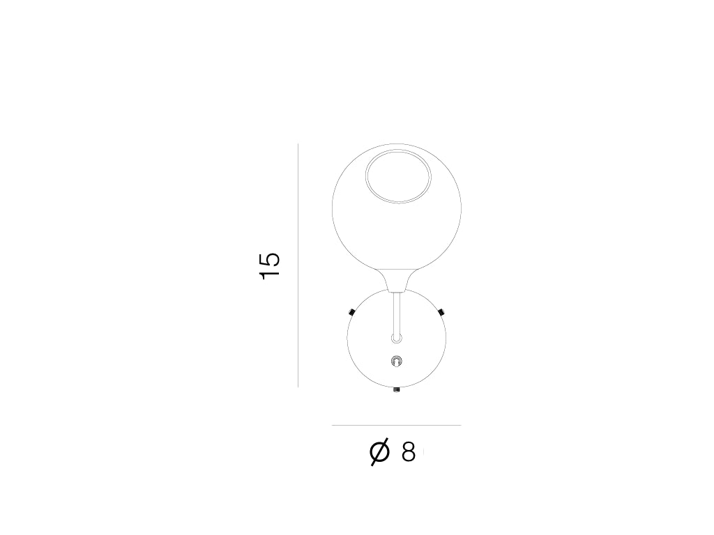 Ballroom Wall Light Sconce Smoke dimension drawing: height 15, Ø 8