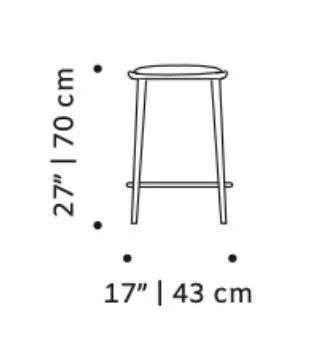 Luc counter stool dimensions: 27 in (70 cm) high, 17 in (43 cm) wide