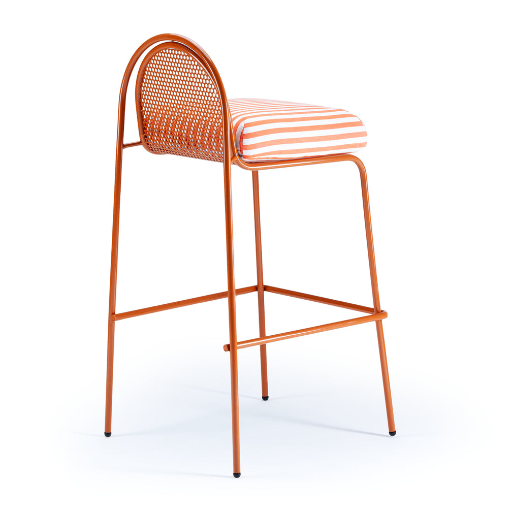Riviera Bar Chair in copper with striped seat, rear three-quarter view