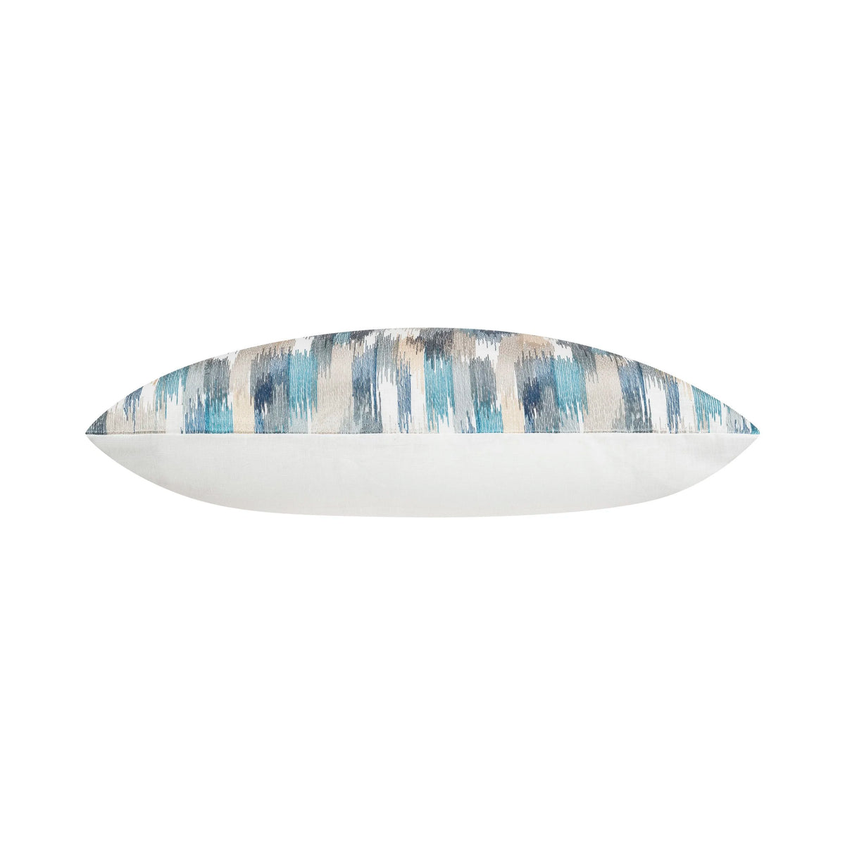 Cazimo Pillow in White & Blue, low side view with plain white back