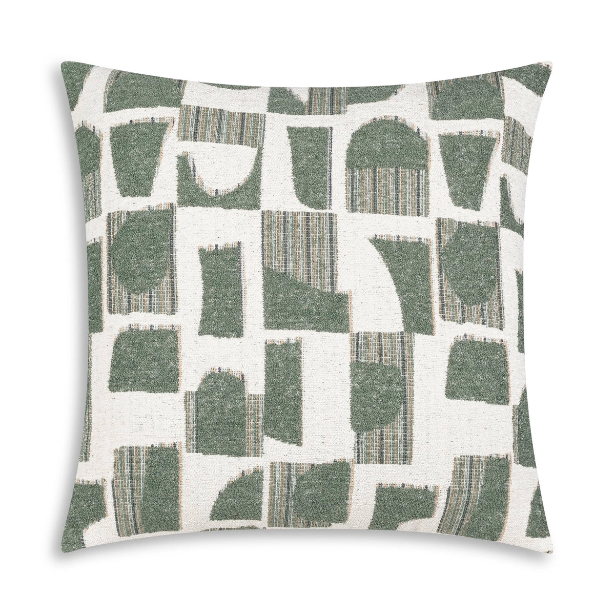 Hymne Pillow in Green, square, sage geometric pattern on ivory