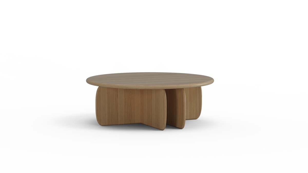 Catus Wood Coffee Table in natural oak, three-quarter view showing leg profile