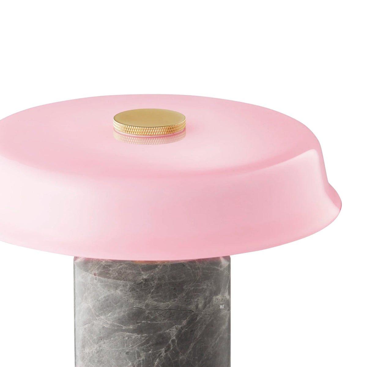 Trip 2 Table Lamp in Silver / Rose, close-up of pink shade and brass knob