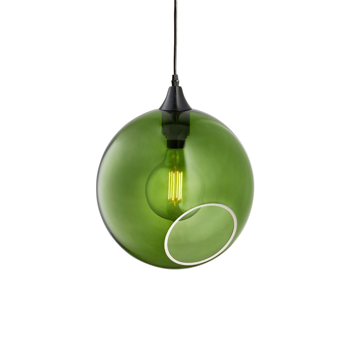 Ballroom XL Army Green Pendant Light, green glass globe with black fitting