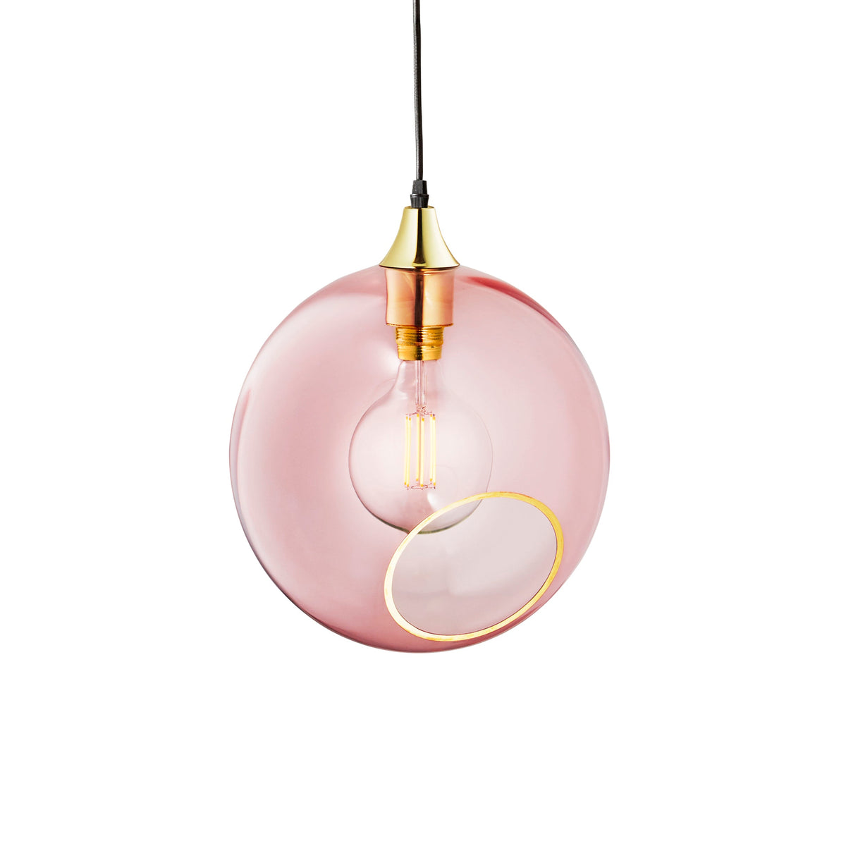 Ballroom XL Pink Pendant Light, rose glass globe with brass fitting