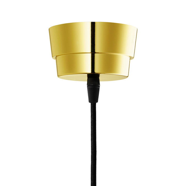 New Wave Optic Pendant Light Pink gold top cap and black cord, close-up