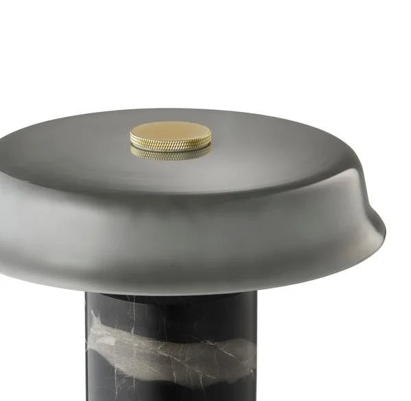 Trip 2 Table Lamp in Ash / Grey, close-up of grey shade and black marble stem