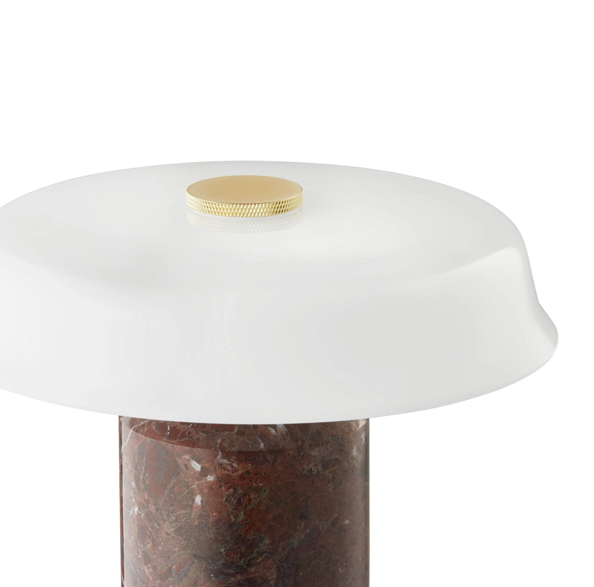 Trip 2 Table Lamp in Burgundy / Opal, close-up of opal shade and brass knob