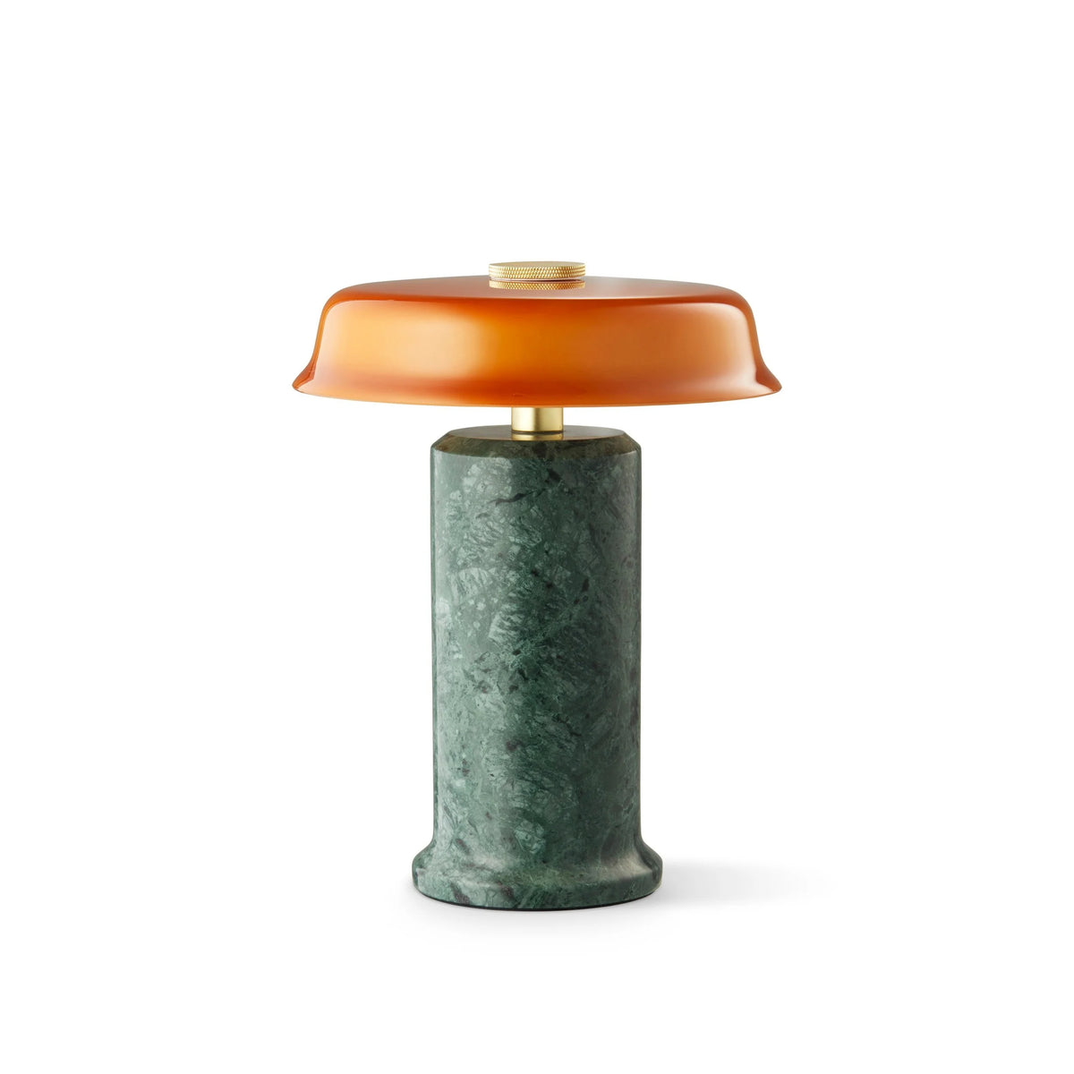 Trip 2 Table Lamp in Moss and Amber: green marble base with amber glass shade