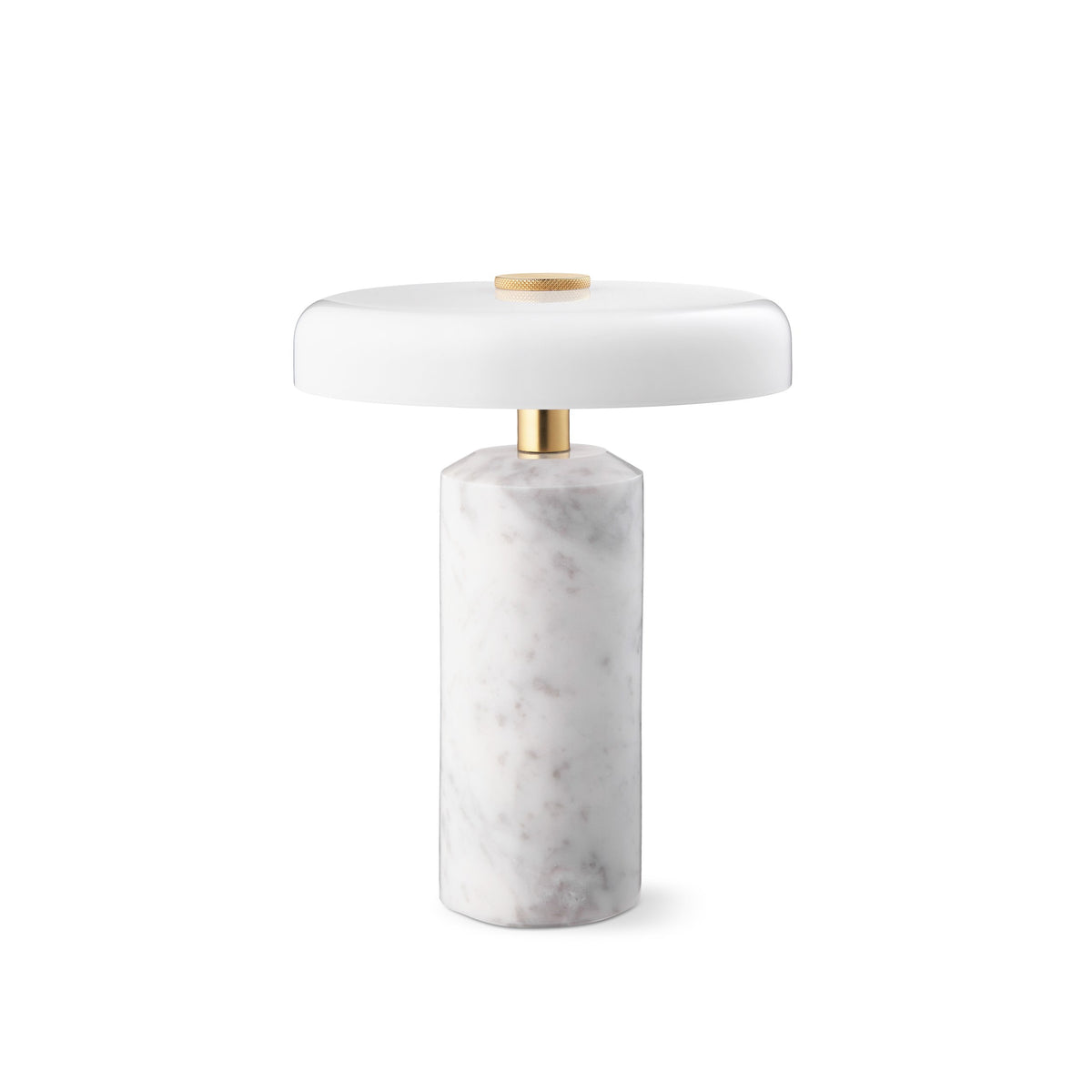 Trip Table Lamp in Carrara / Opal, white marble base with white shade