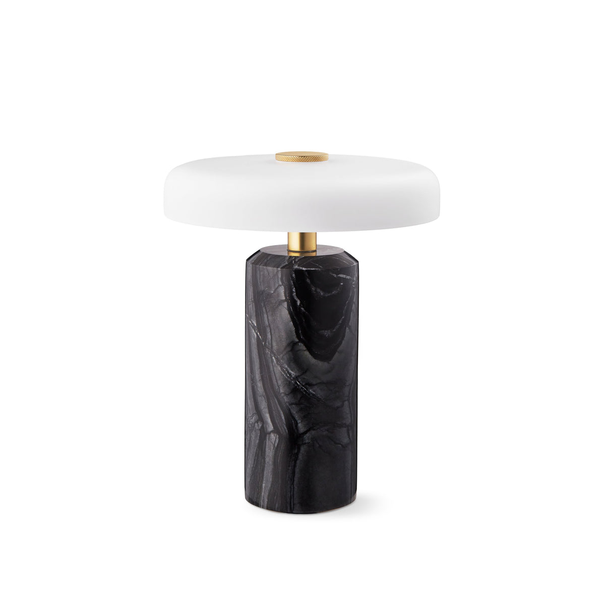 Trip Table Lamp in Charcoal / Opal, black marble base with white shade