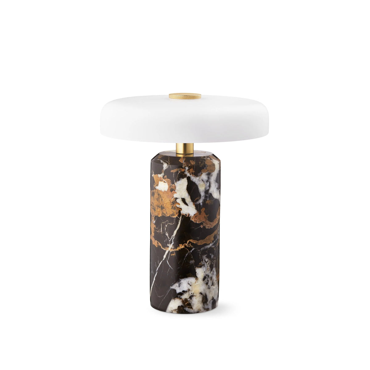 Trip Table Lamp – Dark Clay | Opal, dark marble base with gold veining and white opal shade