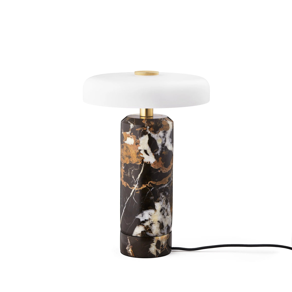 Trip Table Lamp – Dark Clay | Opal on its matching charging base with cord