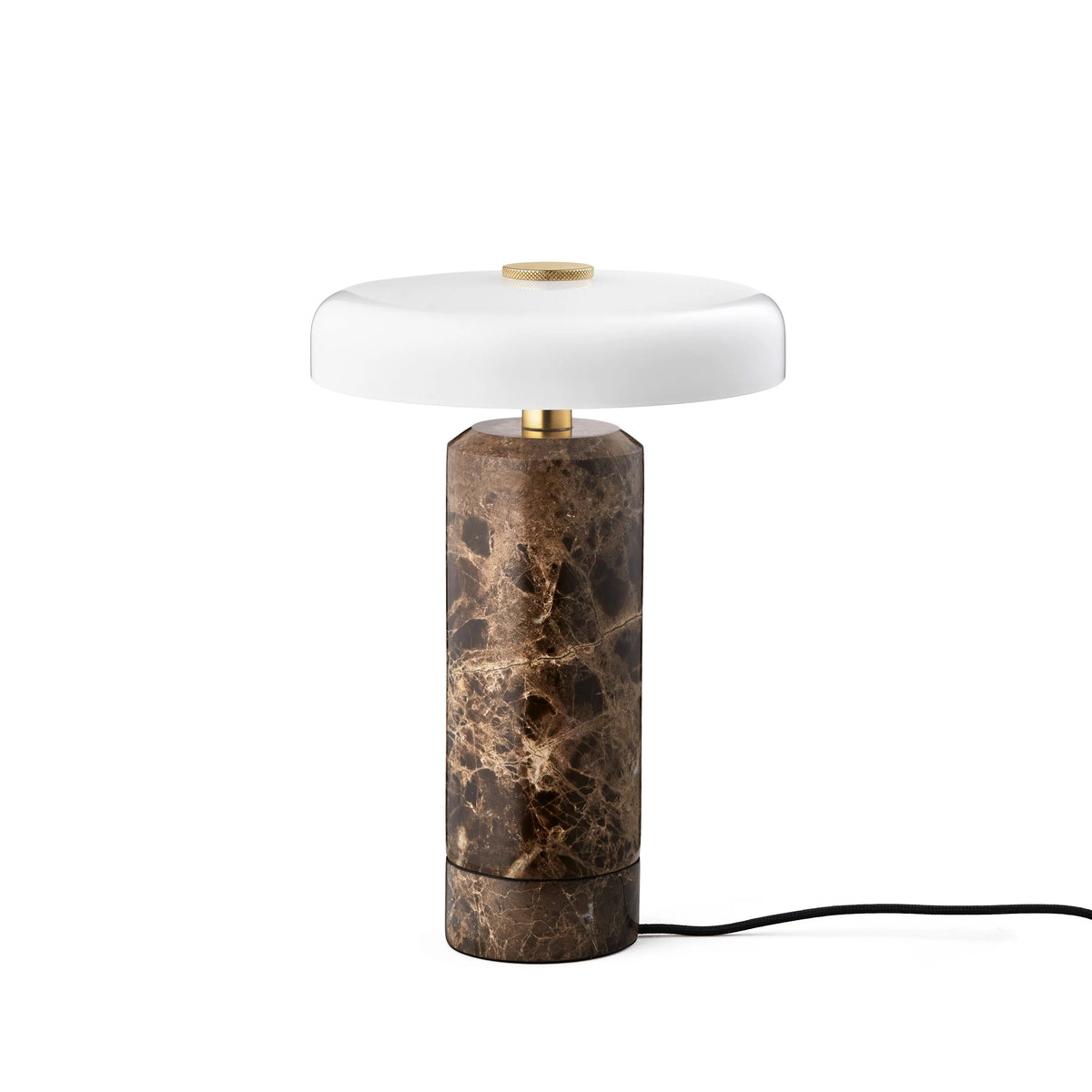 Trip Table Lamp in Dark Emperador marble with Opal shade and charging cable