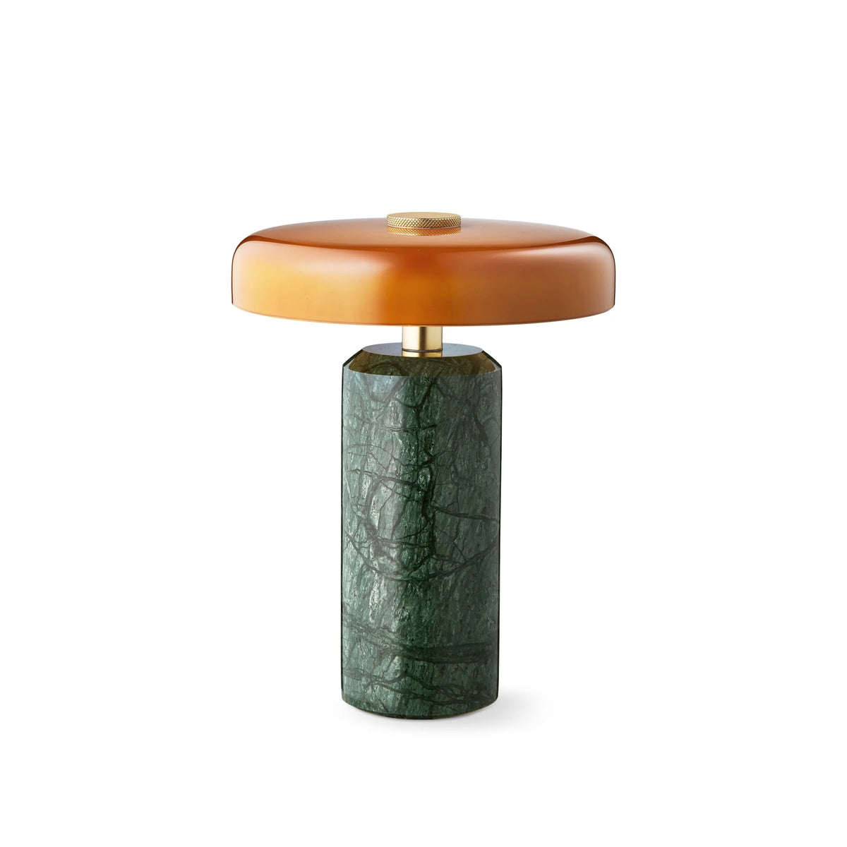 Trip Table Lamp with amber glass shade and moss green marble base, front view