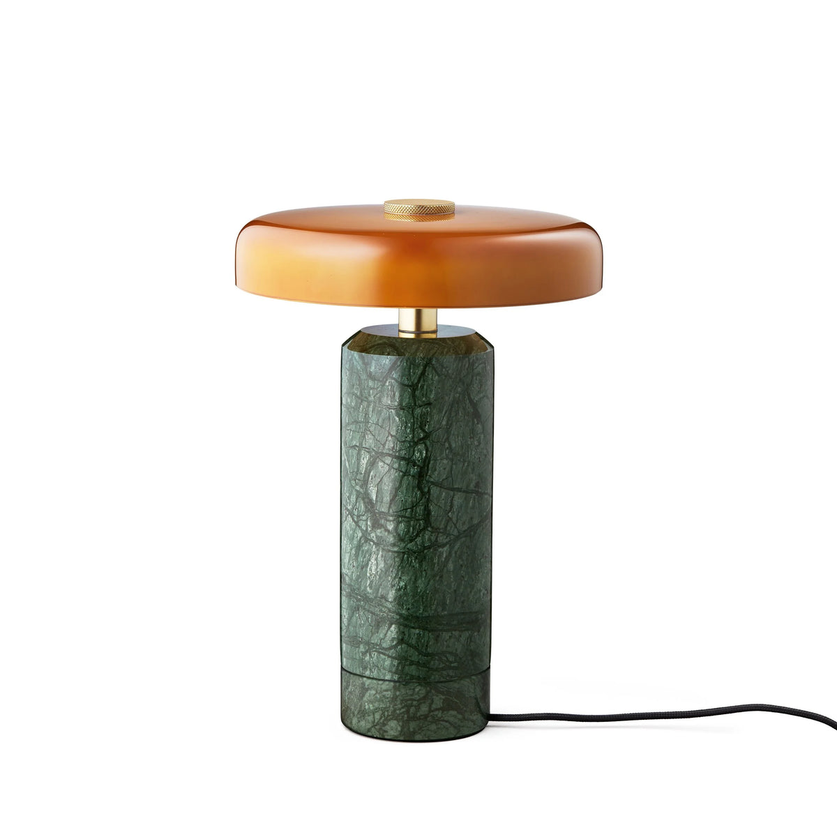 Trip Table Lamp in Moss and Amber with charging cable attached