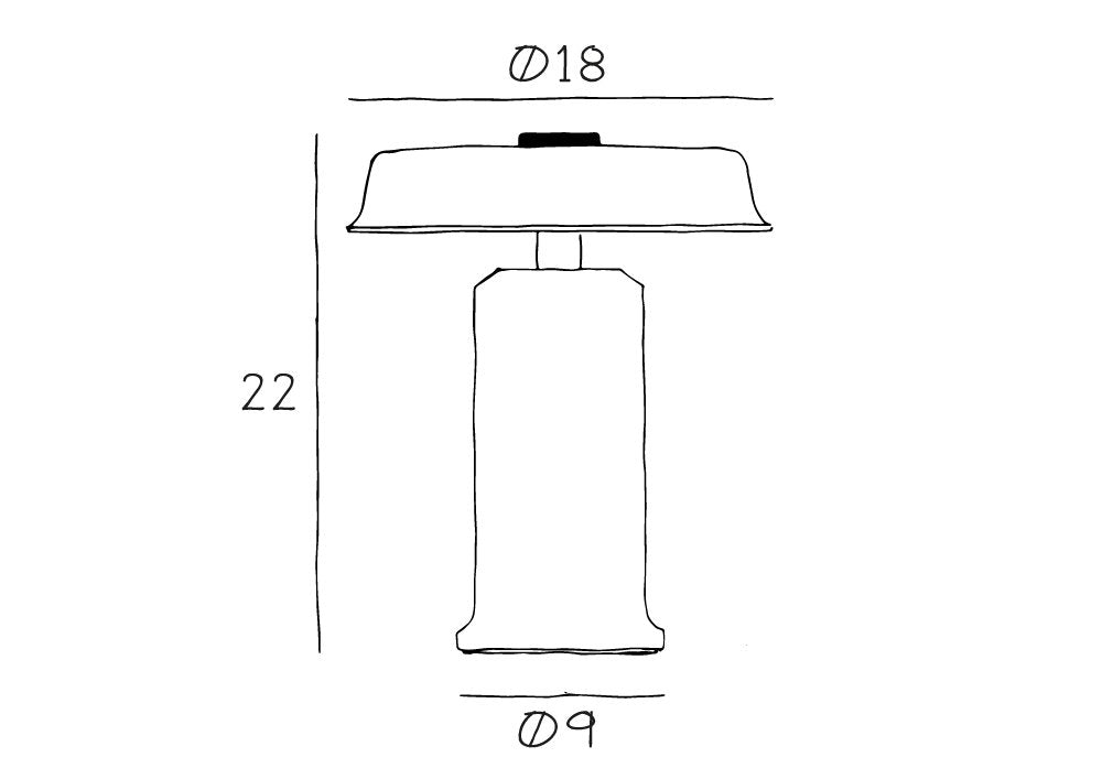Trip 2 Table Lamp dimension drawing: shade Ø18, height 22, base Ø9
