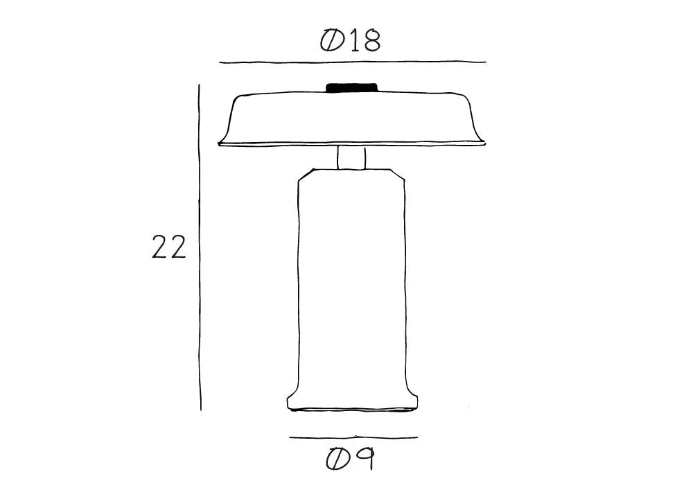 Trip 2 Table Lamp – Ash | Grey dimension drawing: shade Ø18, height 22, base Ø9