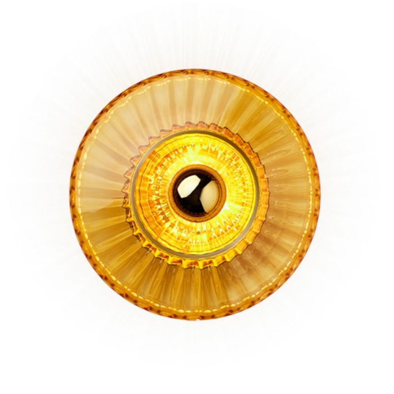 New Wave Optic Wall Sconce XL in amber glass, front view with gold centre