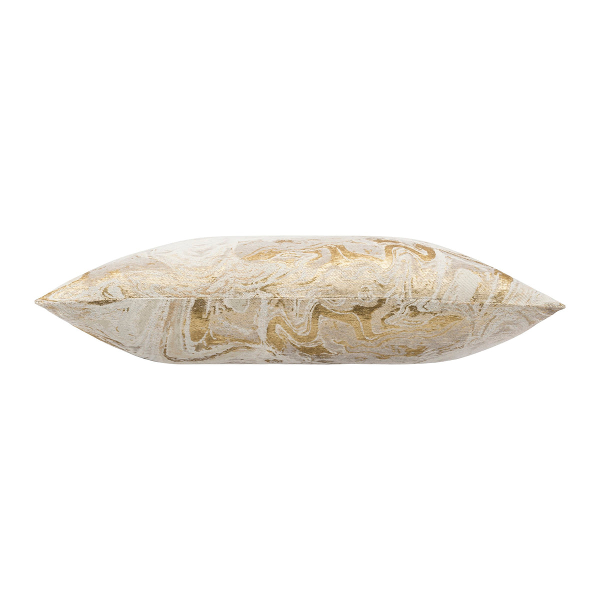 Fawn Gold Creame Pillow with cream and gold marbled pattern, side view