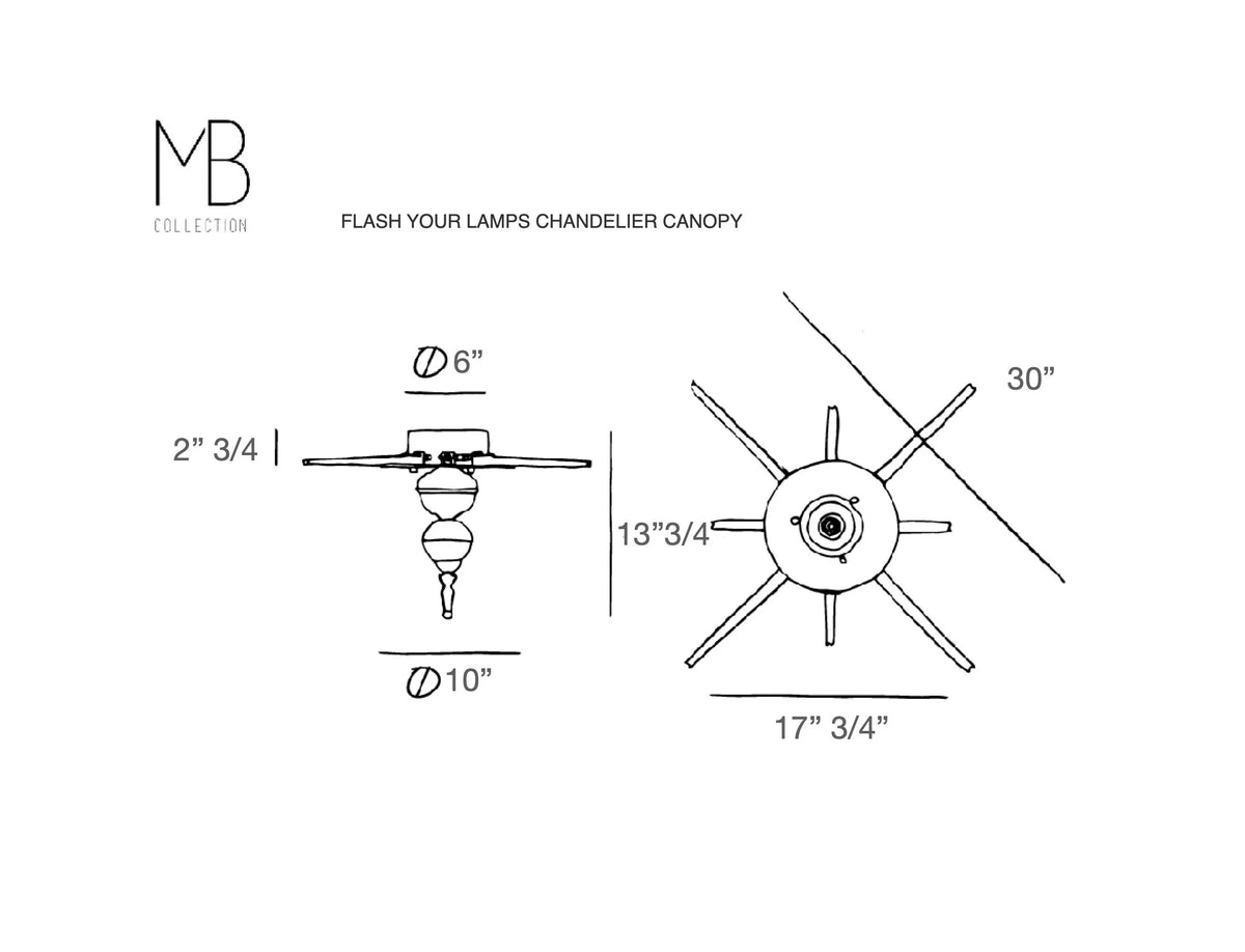 Flash Your Lamps Chandelier Light canopy dimension drawing: Ø6" and Ø10", 13 3/4" drop, 17 3/4" and 30" spread