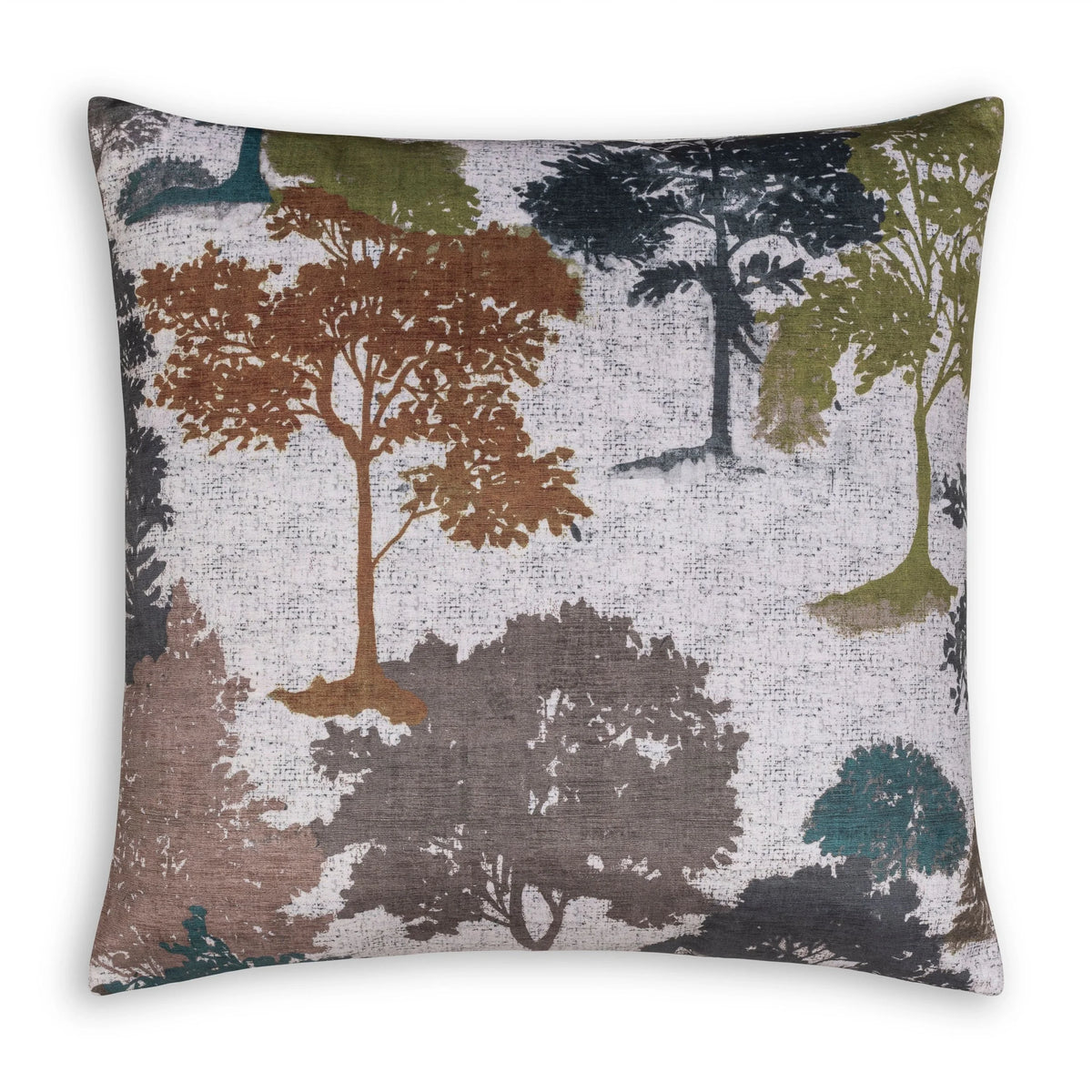 Foresta Mist Linen Pillow with multicolor tree print, front view