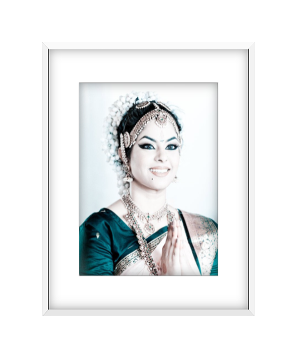 Namaste Blue photographic print in White frame