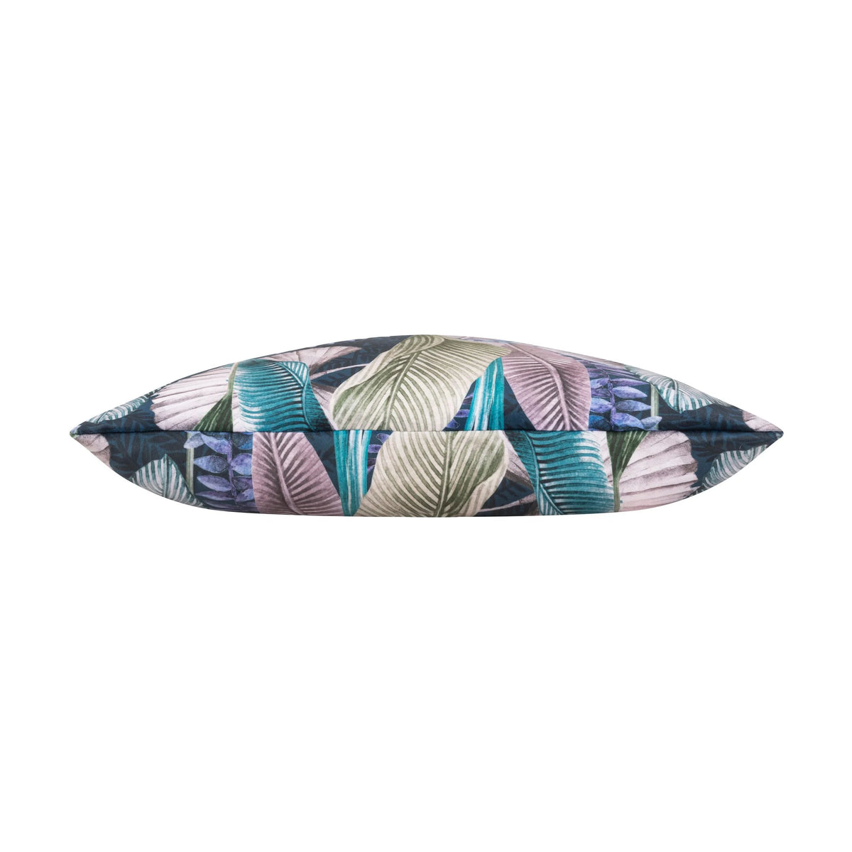 Midnight Jungle Pillow, side profile showing leaf print