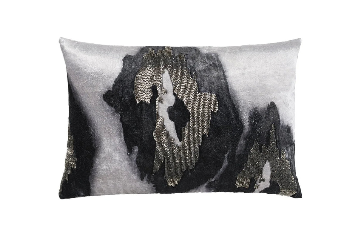Jade Lumbar Pillow in grey and navy with beaded abstract pattern