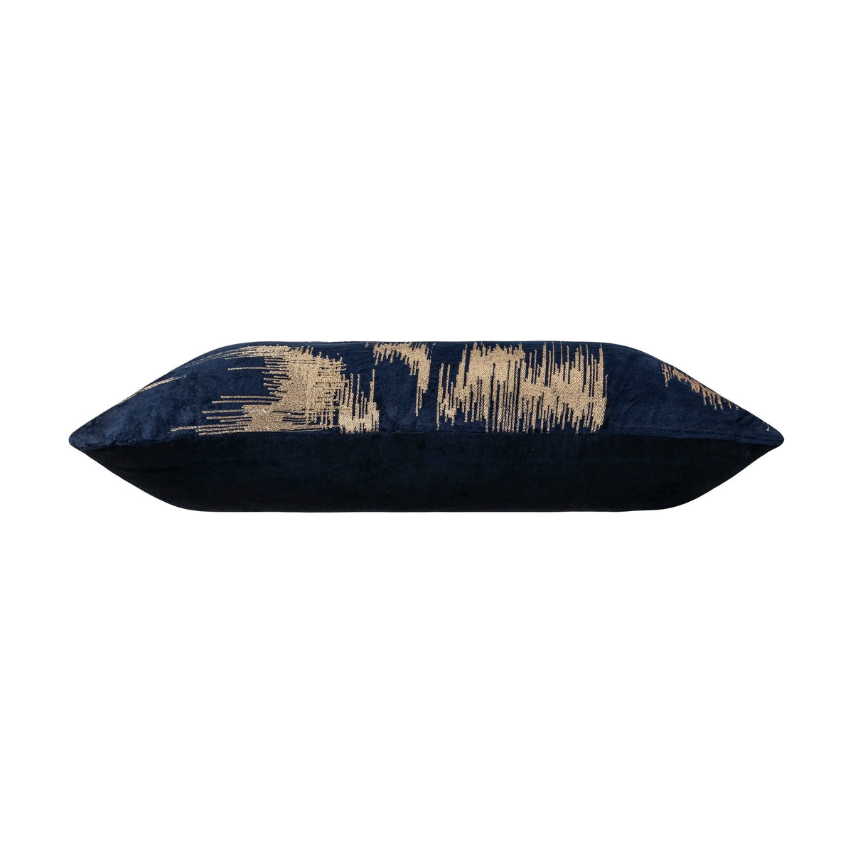 Layla Navy Gold Embroidered Pillow, side profile showing gold embroidery