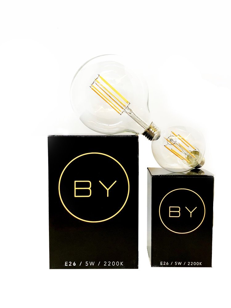 Ballroom Floor Lamp LED globe bulb option, two clear filament bulbs