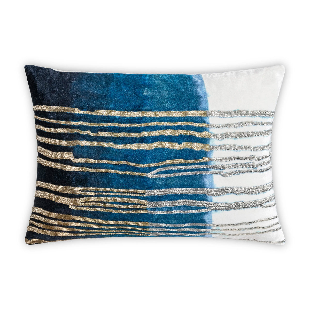 Maia Blue Embroidered Lumbar Pillow by Maison Burgos