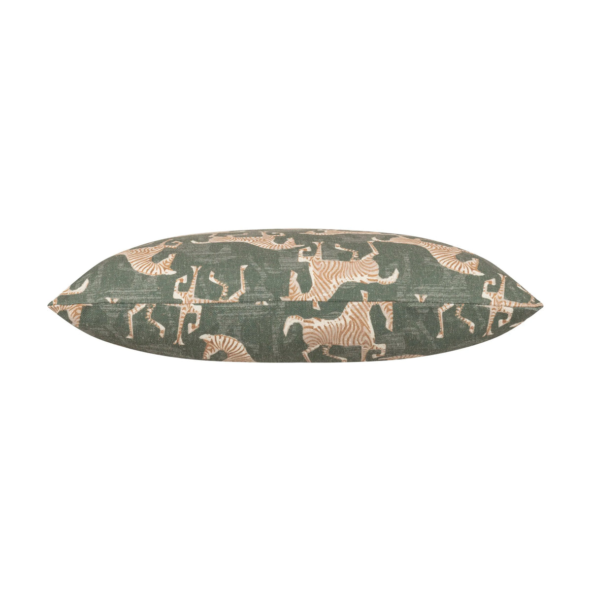 Masai Pillow in Sage, side profile with zebra print